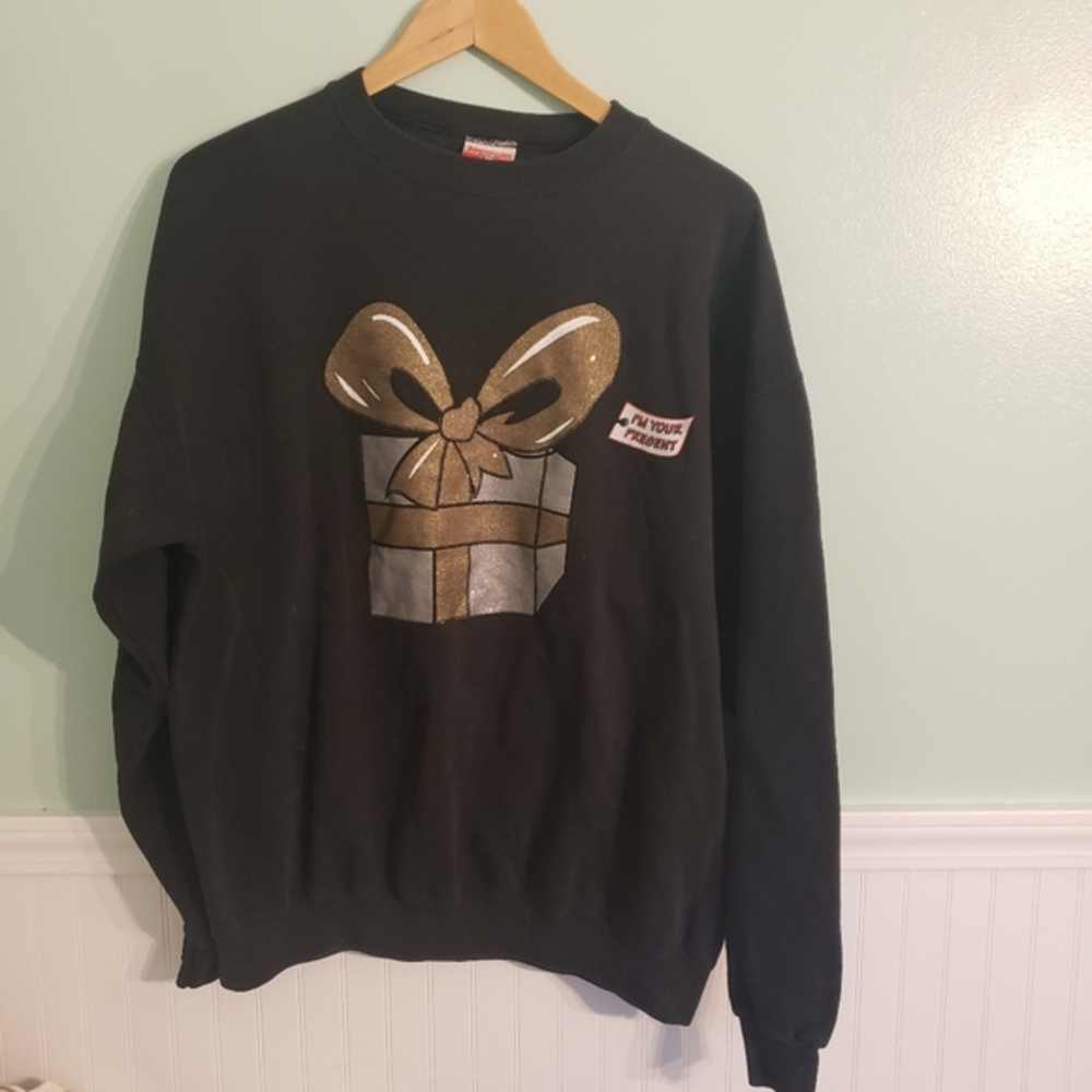 Vintage Mickey Inc Disney Christmas Sweatshirt Black‎ XL Im Your Present Glitter